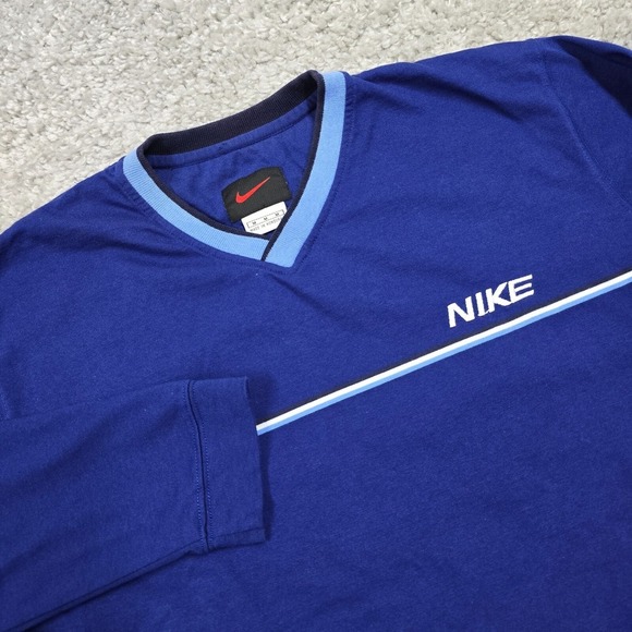 Vintage Nike‎ Shirt Mens Medium Blue Long Sleeve Spellout Pullover Sweatshirt - Picture 1 of 14